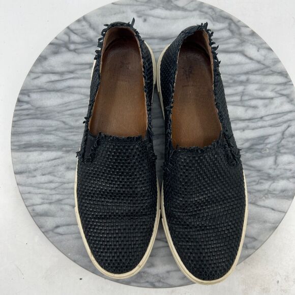 Frye Ivy Weave Sneakers Womens 8 Black Leather Slip On Casual Laceless Shoes - Picture 8 of 11